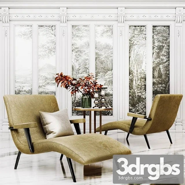 Mid century chaise longue 2 3D Model Download