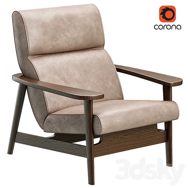Mid-Century Leather Chair & Ottoman 3D Model
