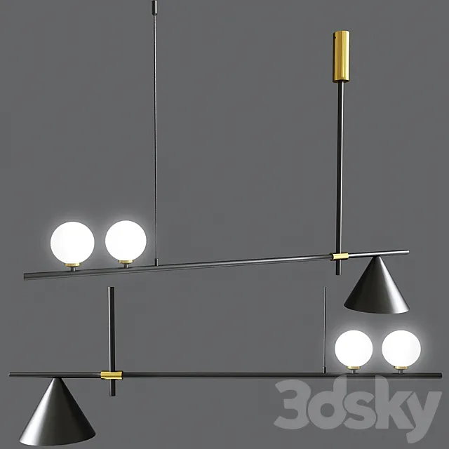 Mid Century Modern 3 Light Chandelier With Cone 3DModel