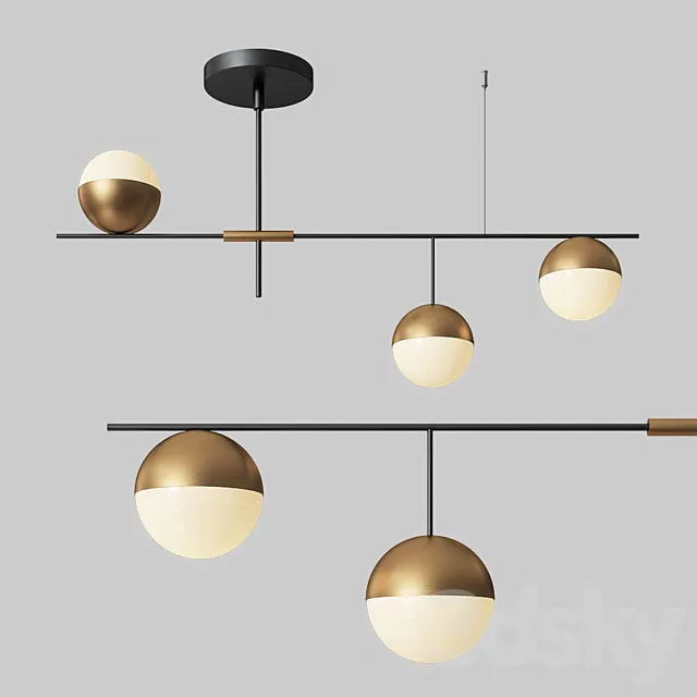 Mid-Century Modern 3 Light Linear Ceiling Light in Black 3D Model
