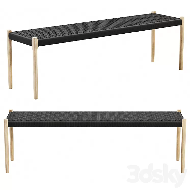 Mid Century Modern Bench N63 By Niels Moller 3D Model Mid Century Modern Bench N63 By Niels Moller 3D Model