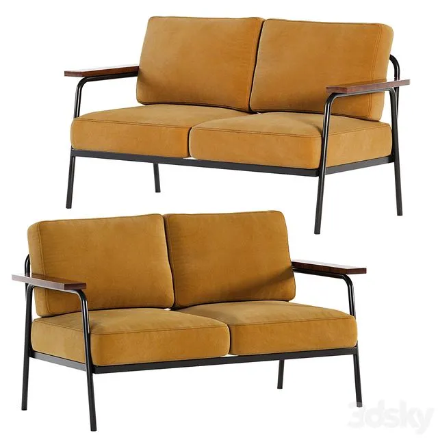 Mid Century Modern Loveseat with 2 Pillows Back and Square Arms 3D Model Mid Century Modern Loveseat with 2 Pillows Back and Square Arms 3D Model