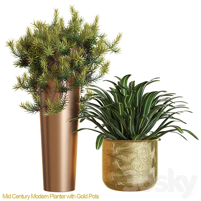 Mid century modern planter with gold 3DModel Mid century modern planter with gold 3DModel