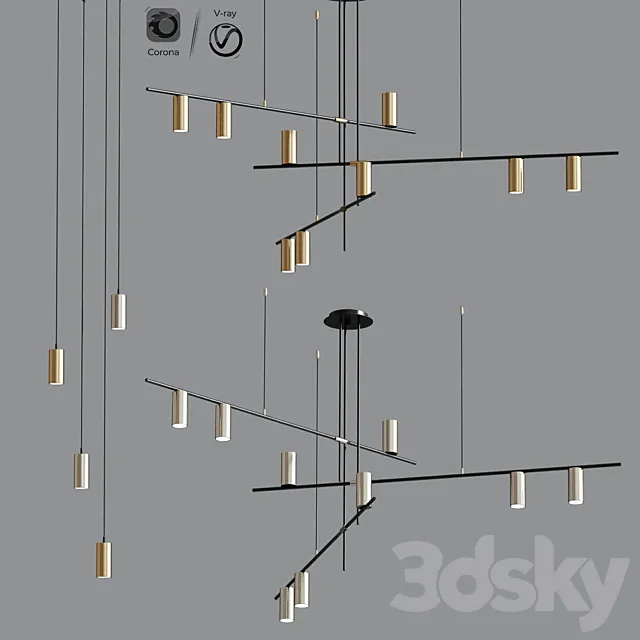 Mid Century Modern Suspension Chandelier Collection 3D Model