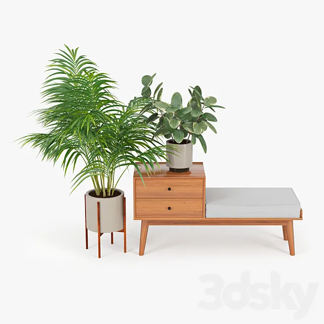 mid century storage bench acorn 3DModel