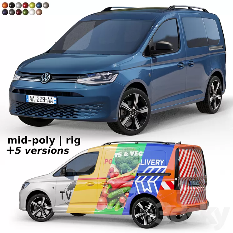 Mid-poly car Volkswagen Caddy 2022 3D Model Free Download