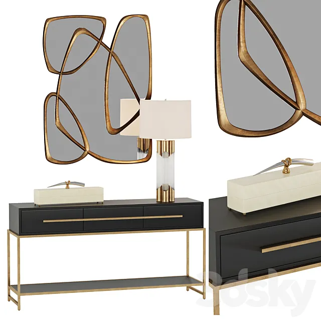 Midnight Console Table and Brass and Glass Table Lamp John Richard 3D Model