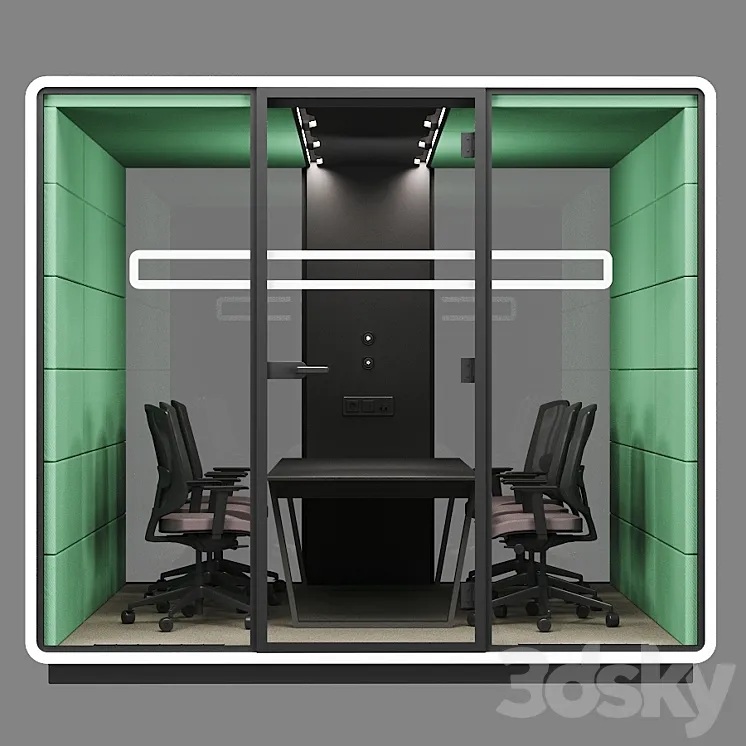 Mikomax Smart Office | HUSH MEET L | Acoustic office stand with table and chairs 3D Model Free Download