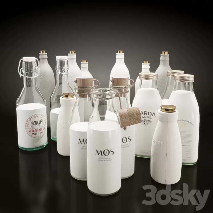 Milk bottles set 3D Model