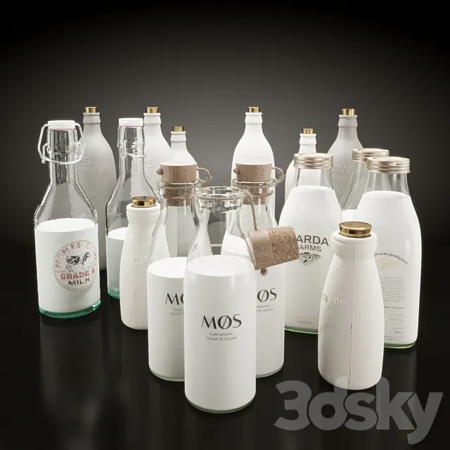 Milk bottles set 3DModel Milk bottles set 3DModel