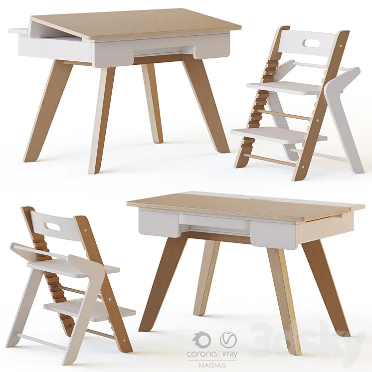 Mimiloona Magnus childrens table and chair 3D Model Free Download