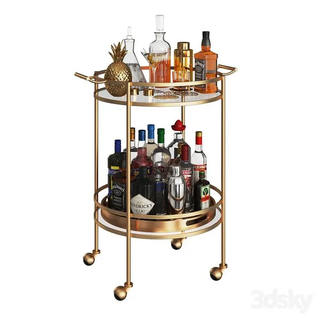 Mini Bar Beverage Table 3D Model