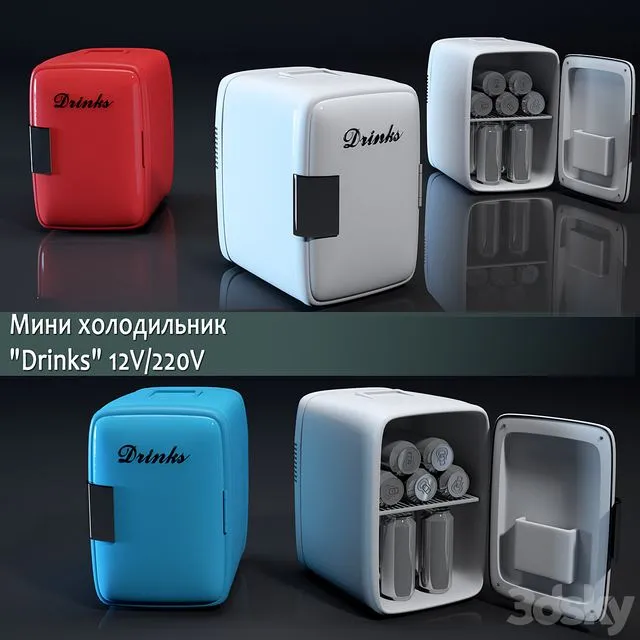 Mini Refrigerator Drinks 3D Model