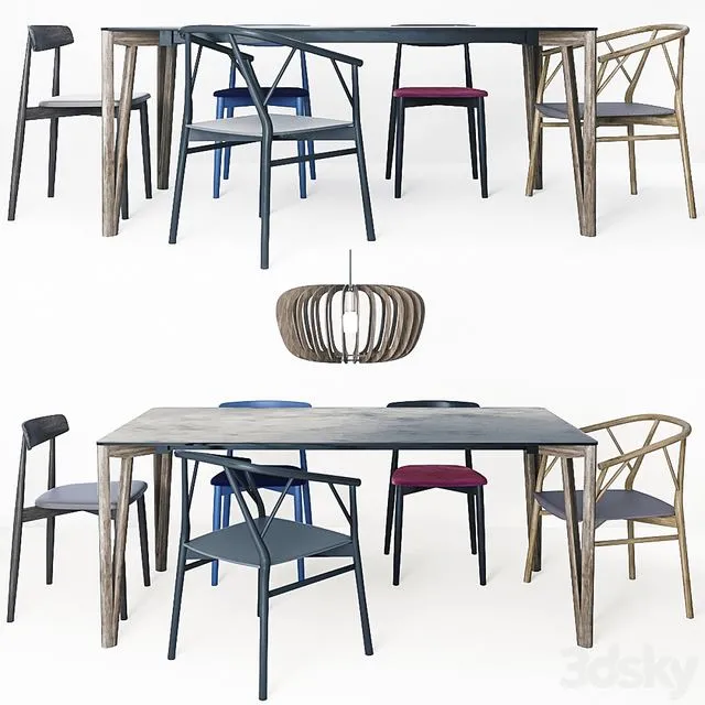 Miniforms Decapo table + Claretta & Valerie chair + Coraline lamp 3D Model