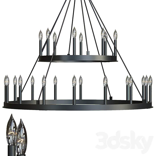 Minimalist Iron Ring Chandelier 24 Lamps 3D Model