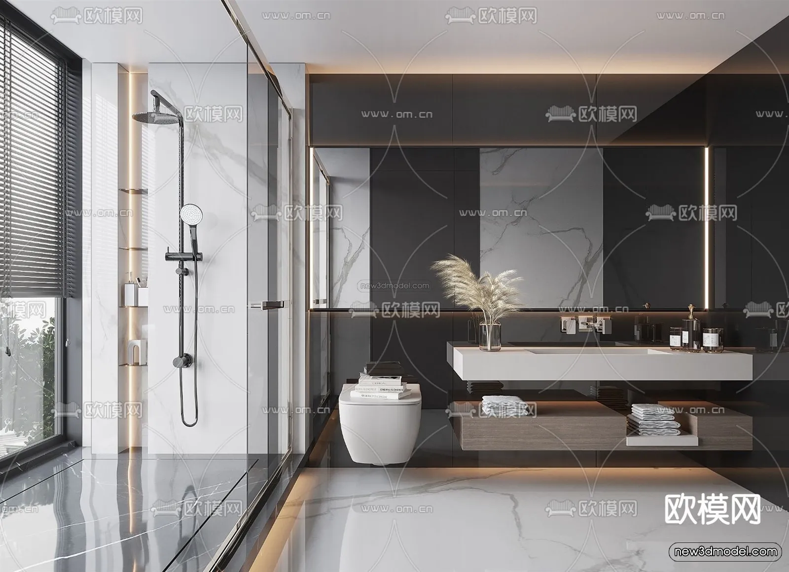 Minimalist Style Interior 3D Blocks – Bathroom 3D Model – 250 – VRAY