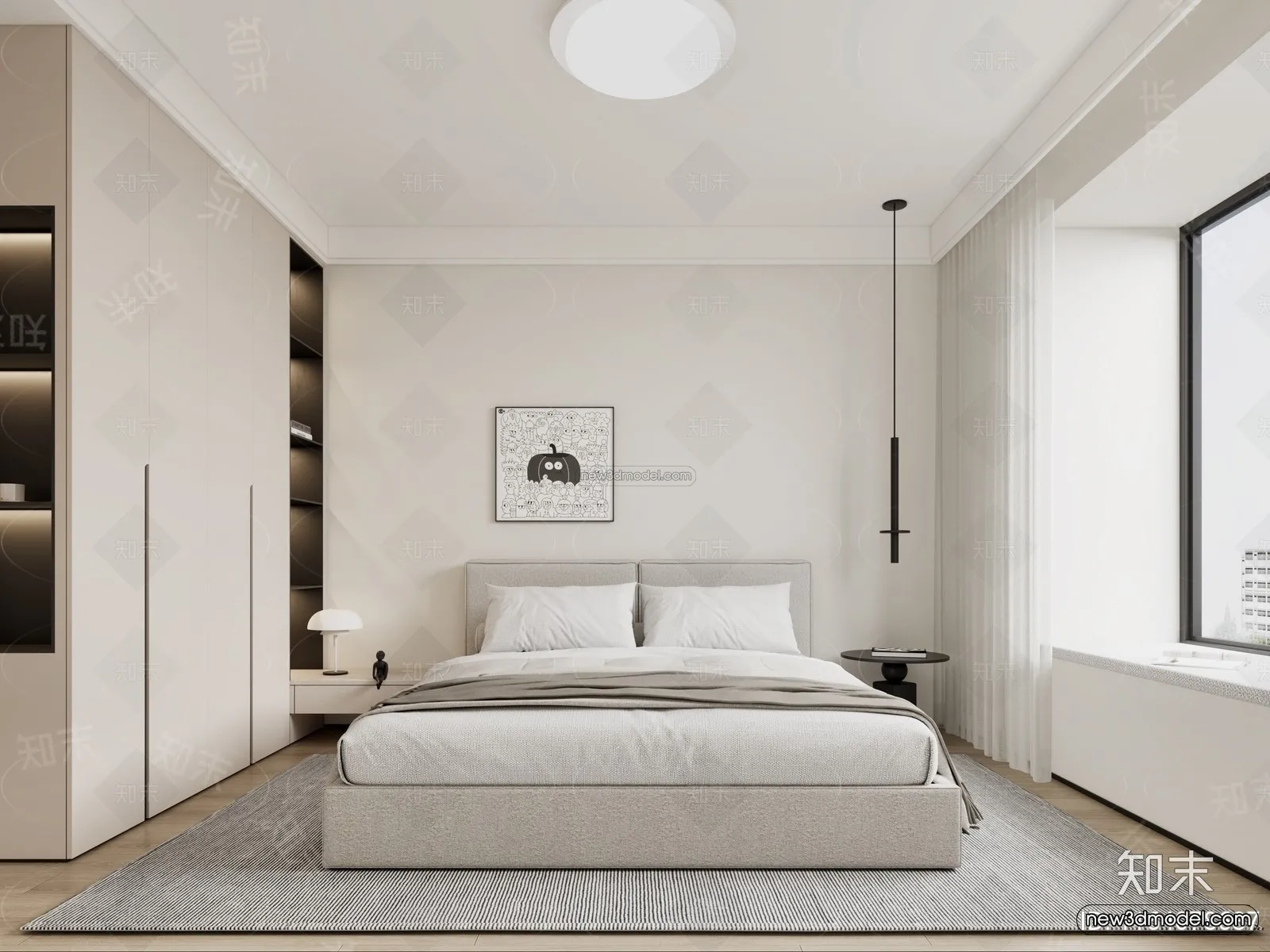 Minimalist Style Interior 3D Blocks - Bedroom 3D Model - 166