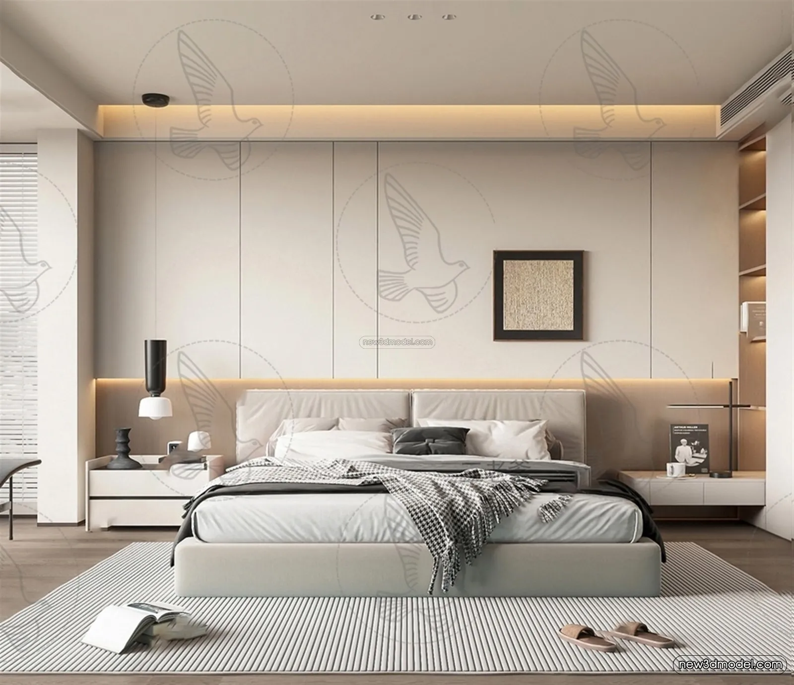 Minimalist Style Interior 3D Blocks – Bedroom 3D Model – 175 – VRAY