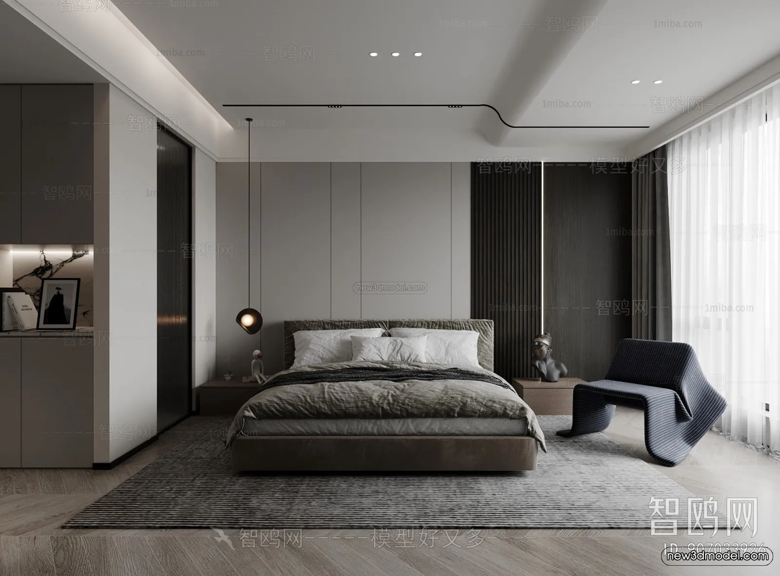 Minimalist Style Interior 3D Blocks – Bedroom 3D Model – 182 – VRAY