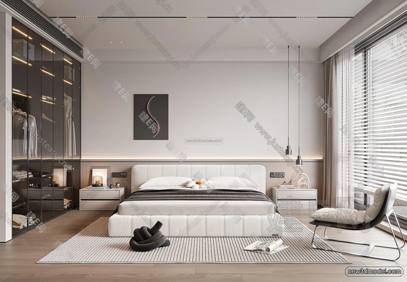 Minimalist Style Interior 3D Blocks – Bedroom 3D Model – 221 – VRAY