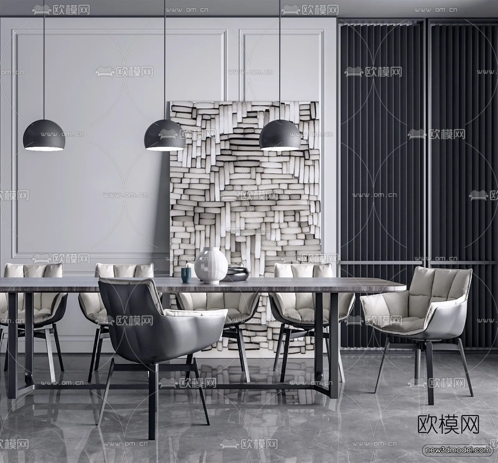 Minimalist Style Interior 3D Blocks – Dining Room 3D Model – 233 – VRAY Minimalist Style Interior 3D Blocks – Dining Room 3D Model – 233 – VRAY