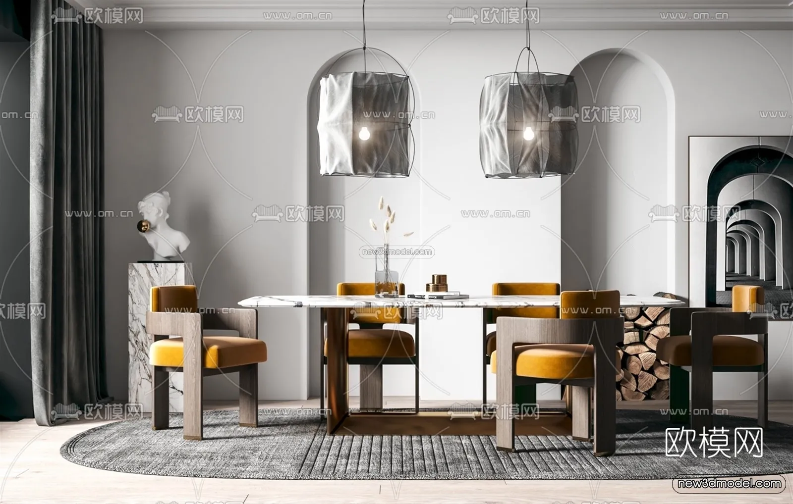 Minimalist Style Interior 3D Blocks – Dining Room 3D Model – 237 – VRAY Minimalist Style Interior 3D Blocks – Dining Room 3D Model – 237 – VRAY