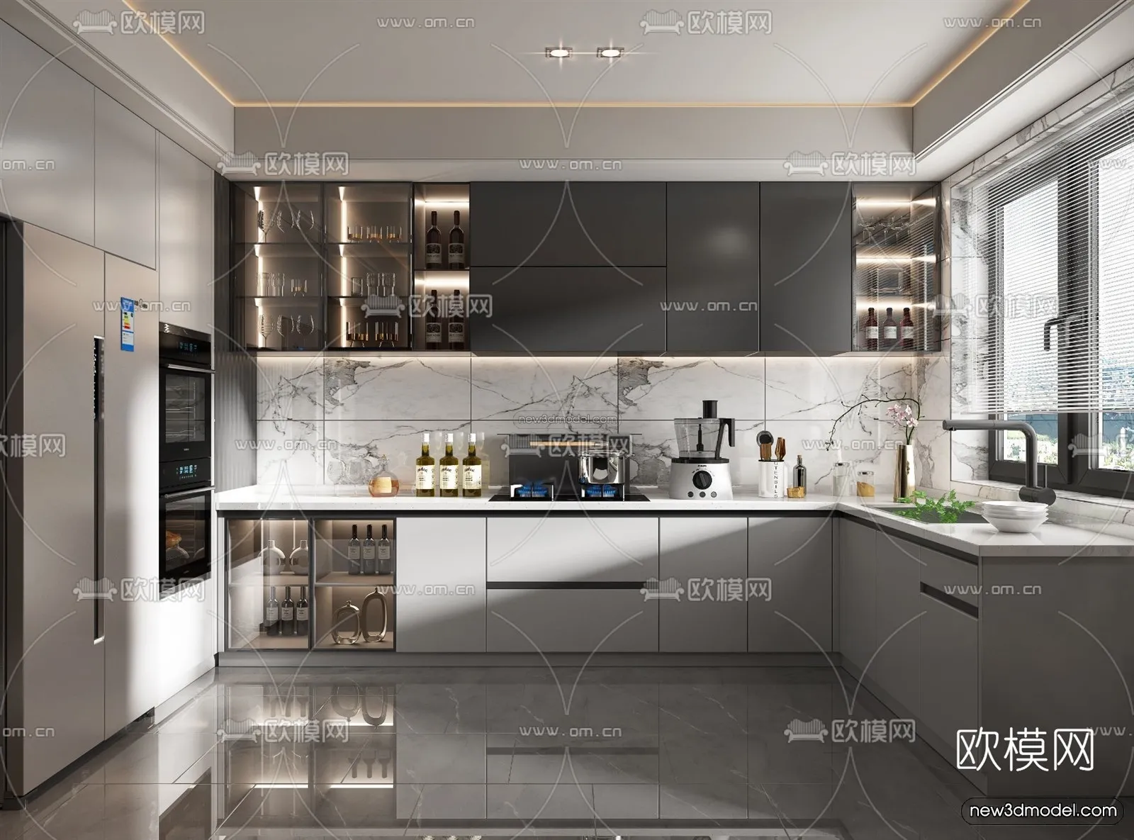 Minimalist Style Interior 3D Blocks – Kitchen 3D Model – 244 – VRAY