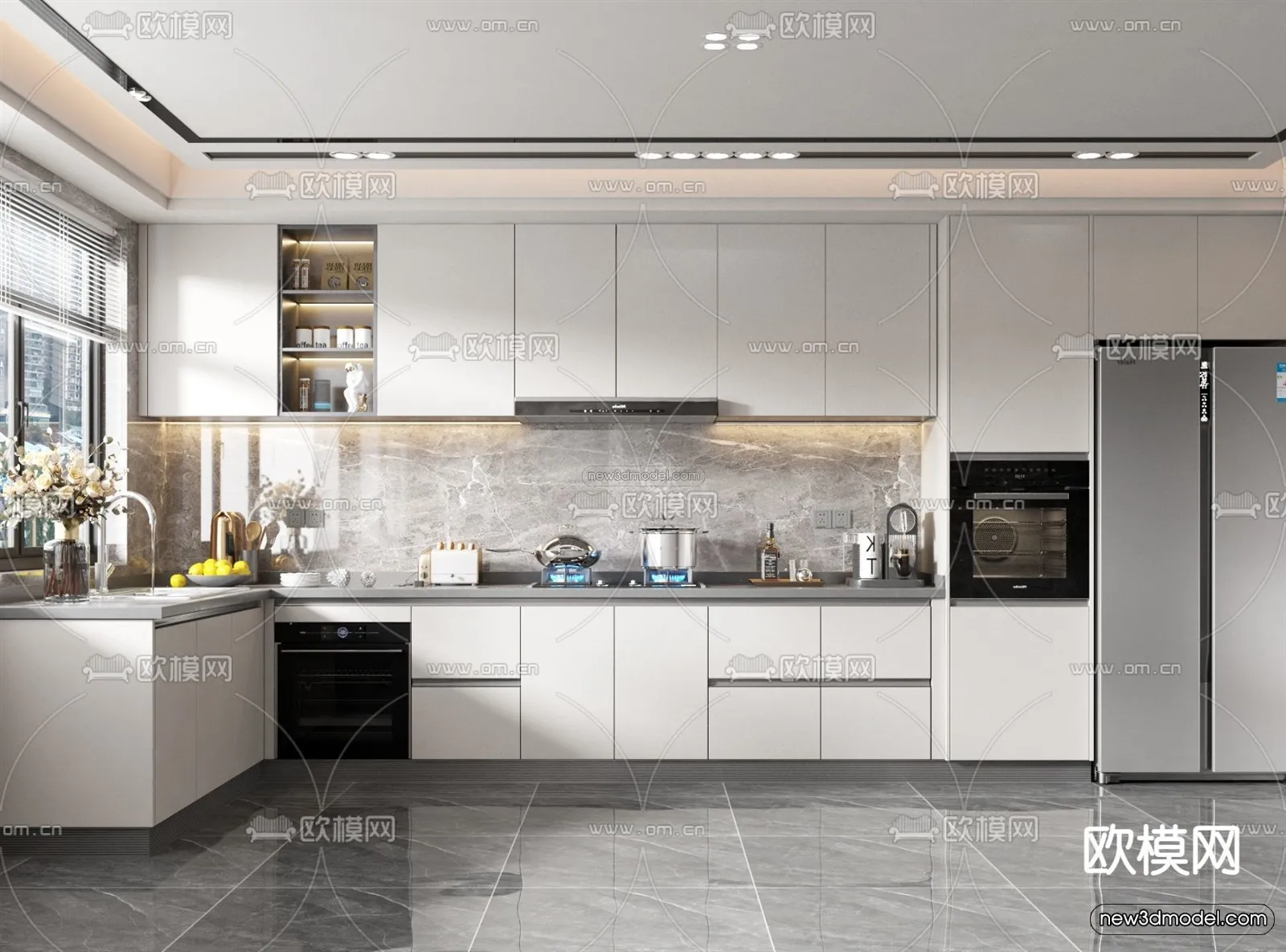 Minimalist Style Interior 3D Blocks – Kitchen 3D Model – 245 – VRAY