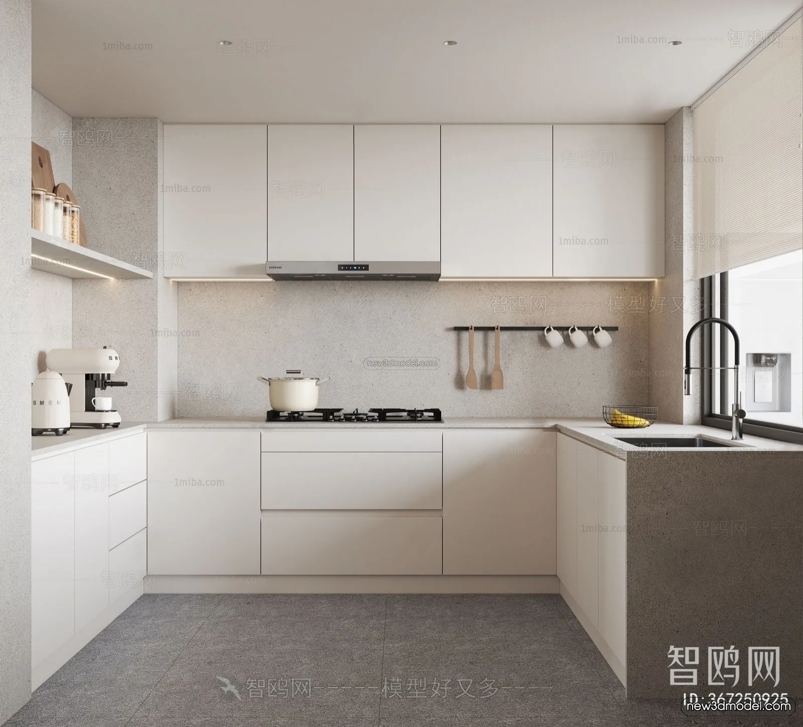 Minimalist Style Interior 3D Blocks – Kitchen 3D Model – 246 – VRAY