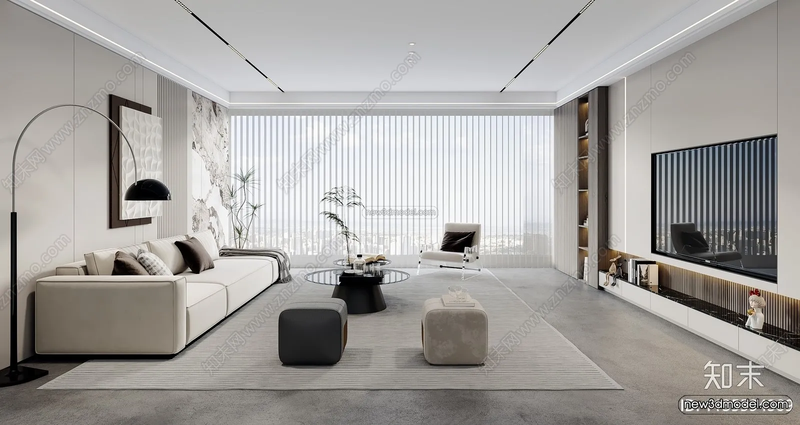 Minimalist Style Interior 3D Blocks – Living Room 3D Model – 001 – VRAY