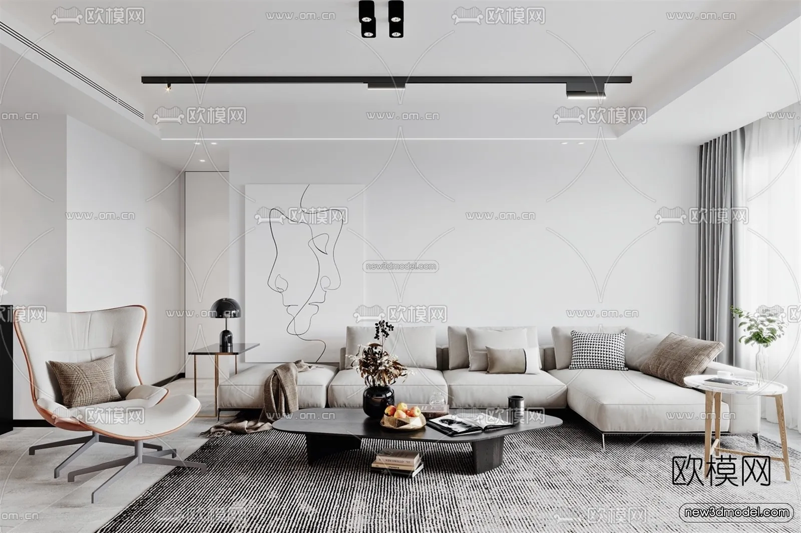 Minimalist Style Interior 3D Blocks – Living Room 3D Model – 003 – VRAY