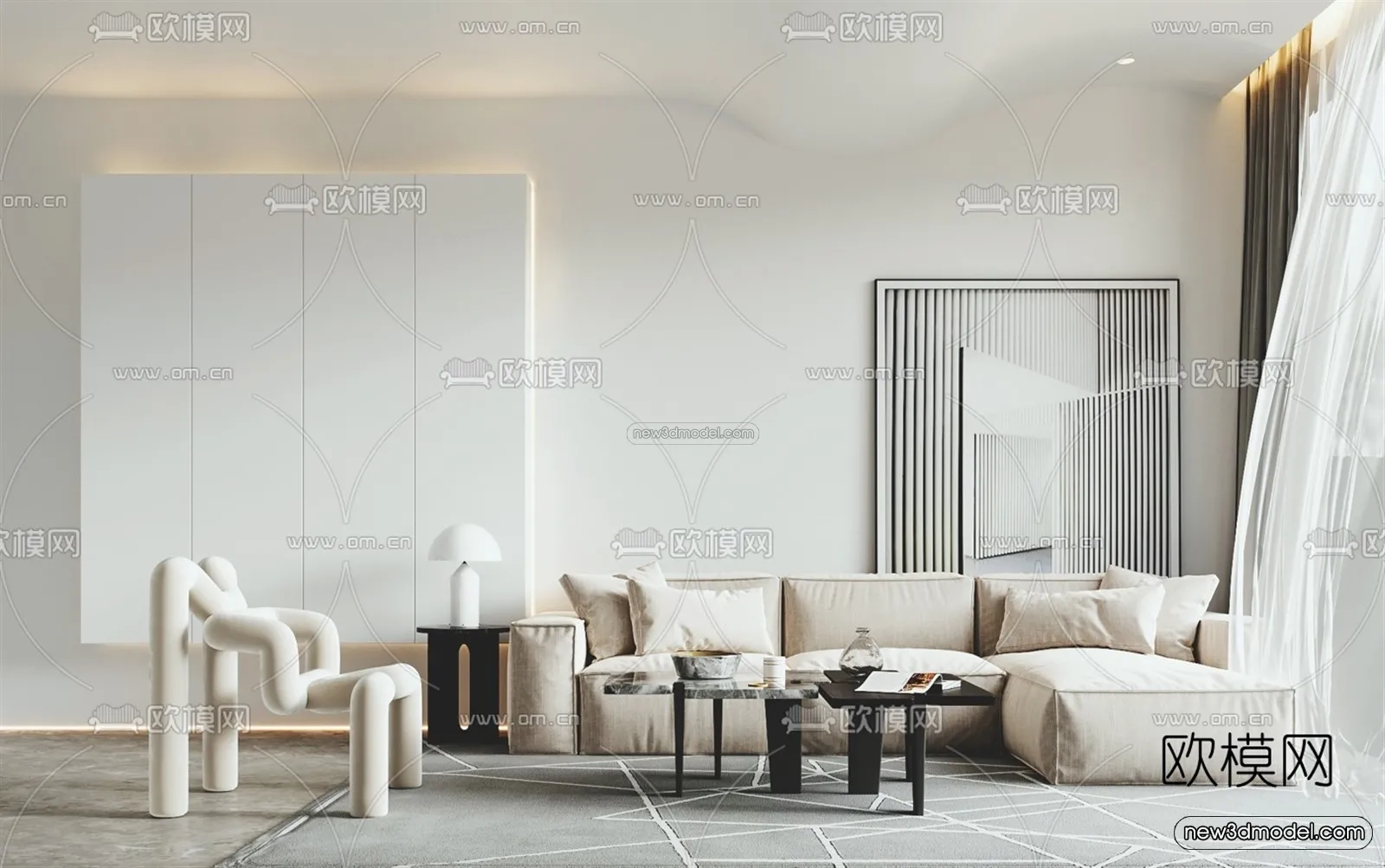 Minimalist Style Interior 3D Blocks – Living Room 3D Model – 005 – VRAY