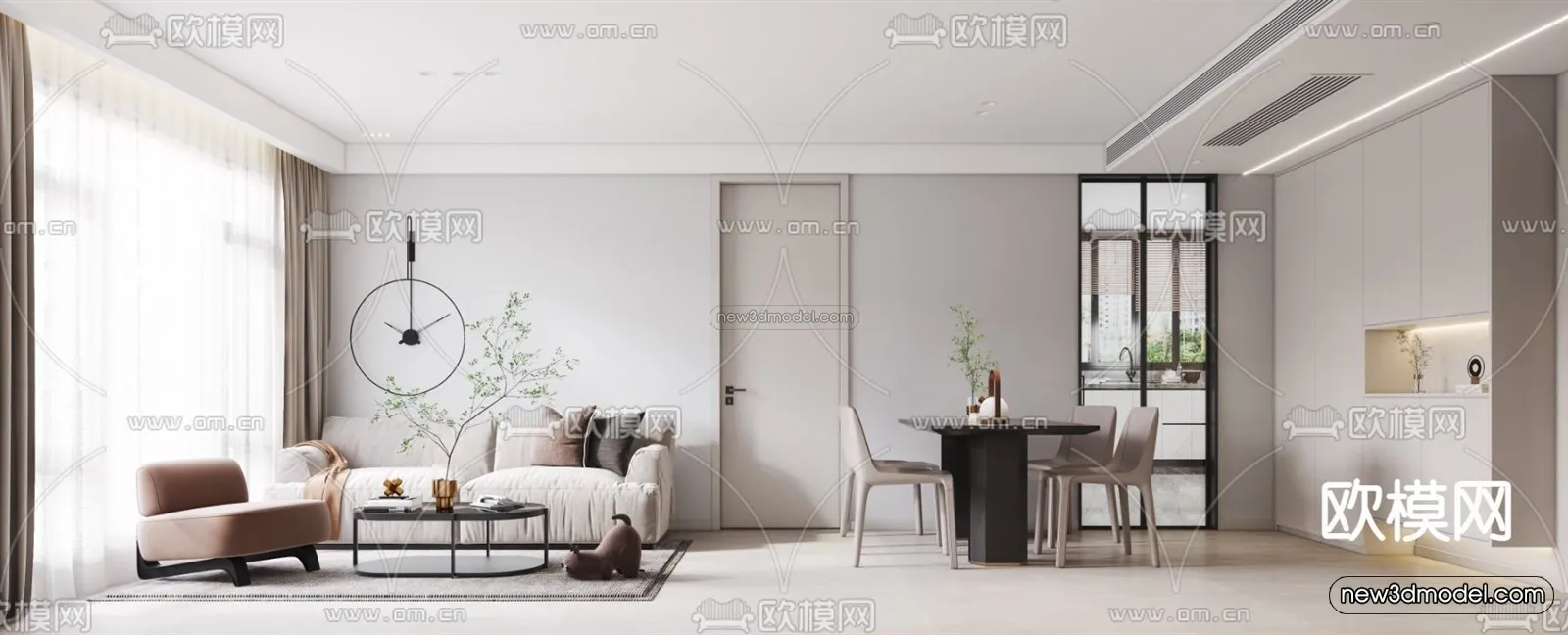 Minimalist Style Interior 3D Blocks – Living Room 3D Model – 007 – VRAY