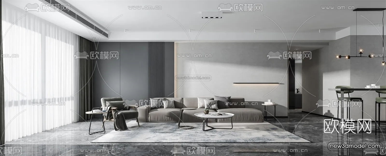 Minimalist Style Interior 3D Blocks – Living Room 3D Model – 008 – VRAY