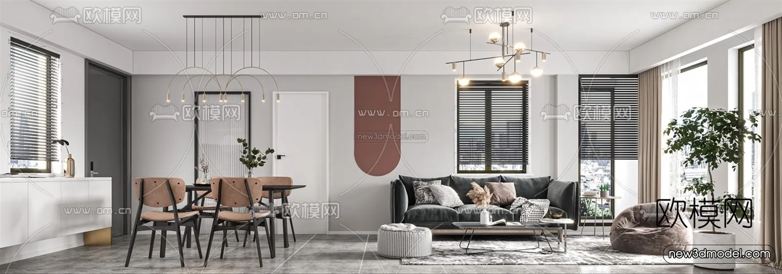 Minimalist Style Interior 3D Blocks – Living Room 3D Model – 009 – VRAY