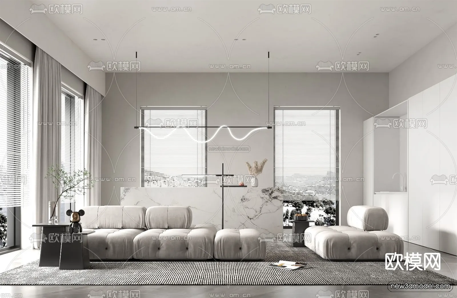 Minimalist Style Interior 3D Blocks – Living Room 3D Model – 011 – VRAY