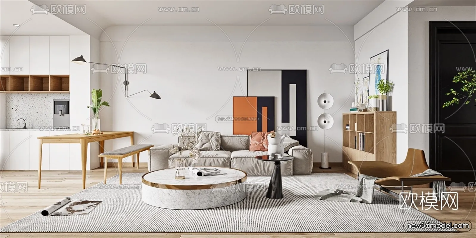 Minimalist Style Interior 3D Blocks – Living Room 3D Model – 013 – VRAY