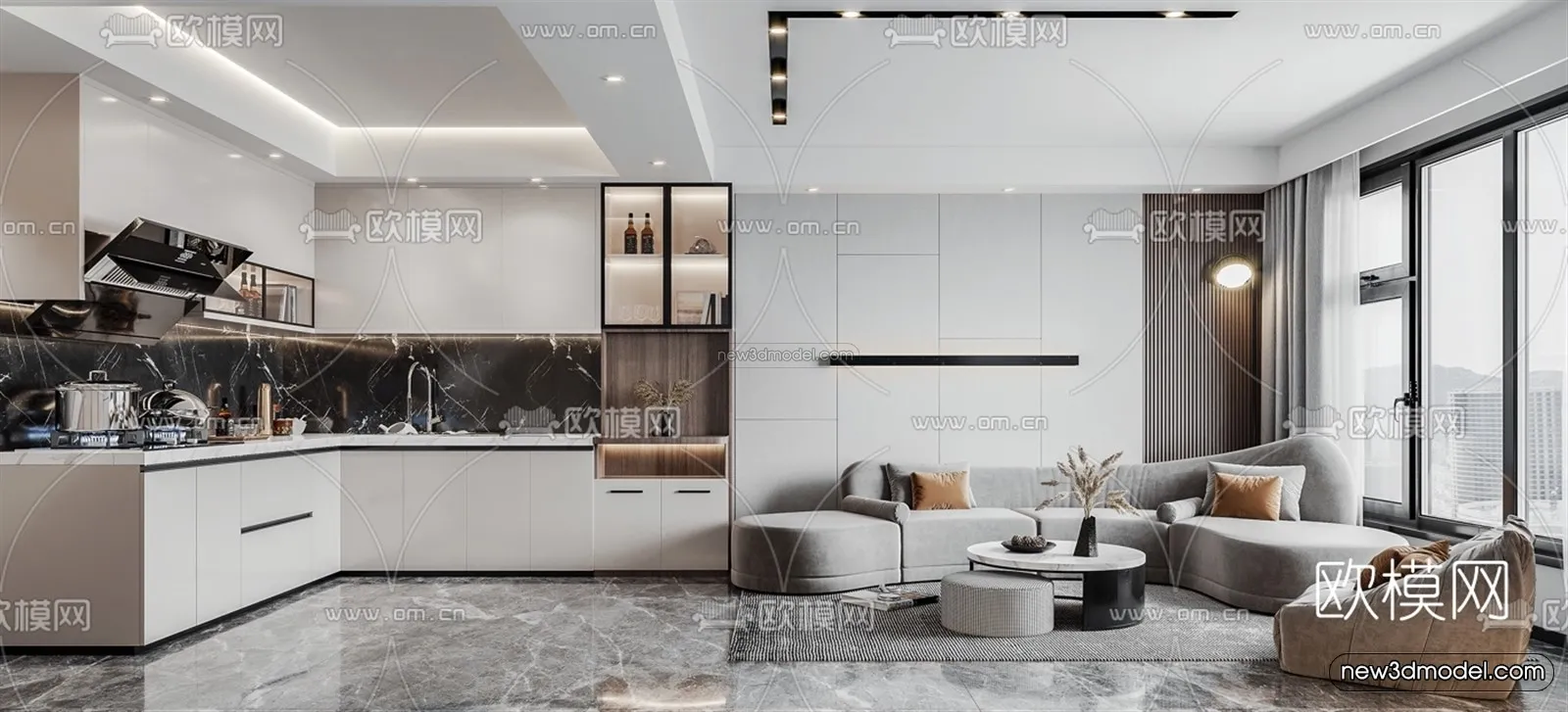 Minimalist Style Interior 3D Blocks – Living Room 3D Model – 014 – VRAY