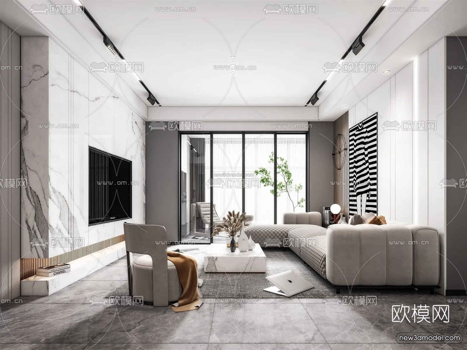 Minimalist Style Interior 3D Blocks – Living Room 3D Model – 015 – VRAY
