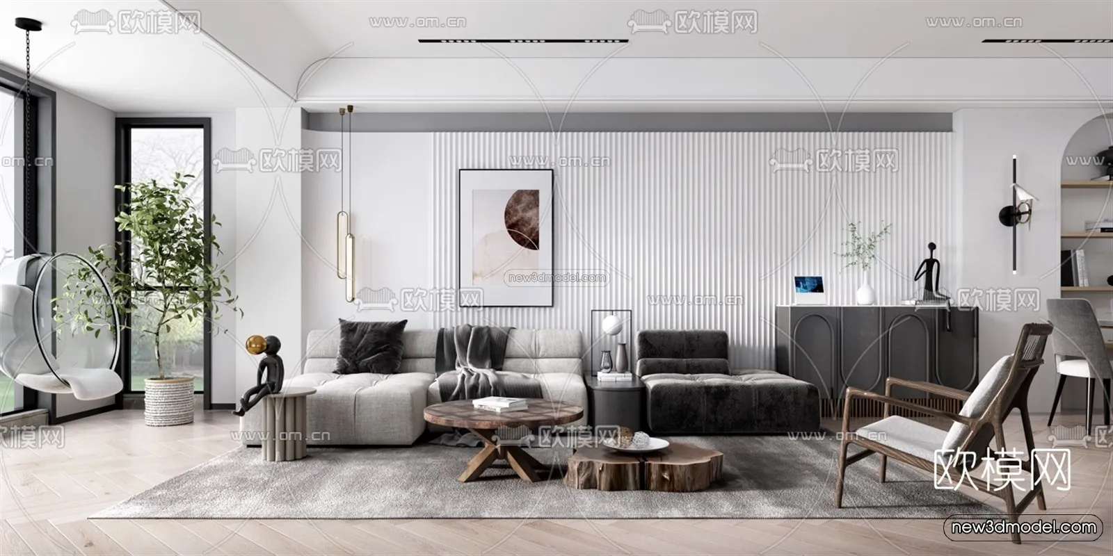 Minimalist Style Interior 3D Blocks – Living Room 3D Model – 016 – VRAY