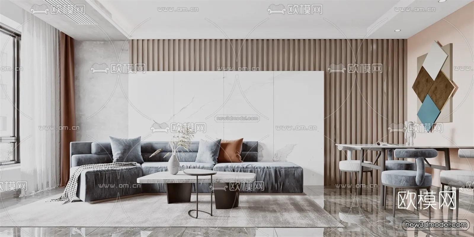 Minimalist Style Interior 3D Blocks – Living Room 3D Model – 017 – VRAY