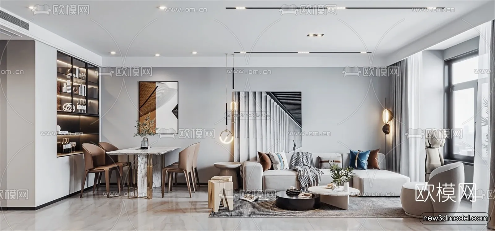 Minimalist Style Interior 3D Blocks – Living Room 3D Model – 018 – VRAY