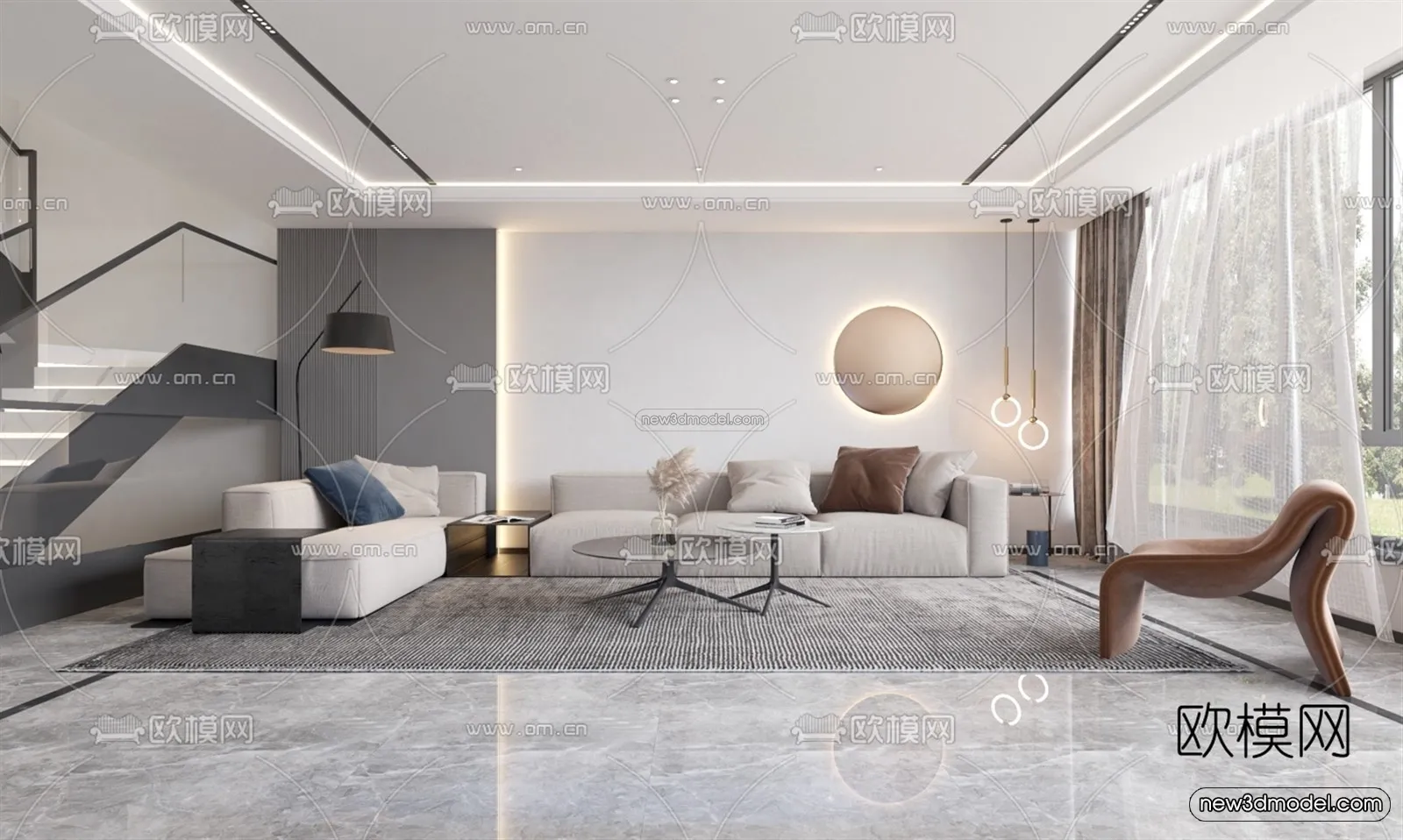 Minimalist Style Interior 3D Blocks – Living Room 3D Model – 019 – VRAY