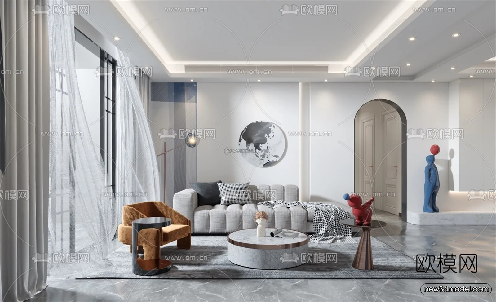 Minimalist Style Interior 3D Blocks – Living Room 3D Model – 020 – VRAY