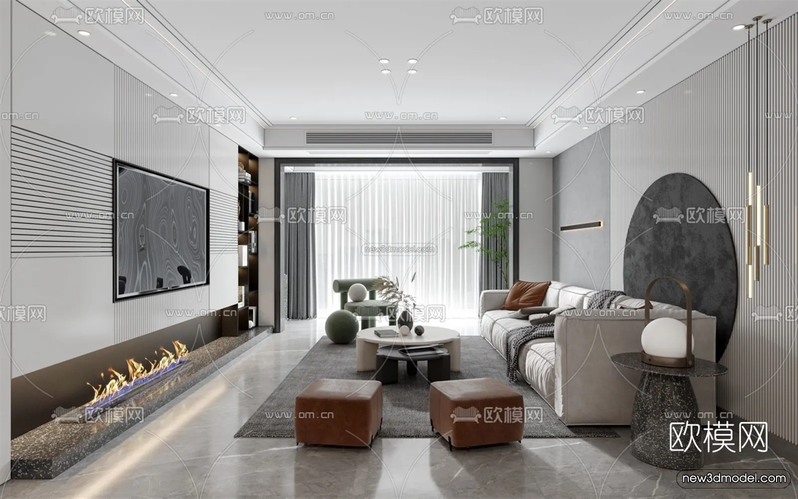 Minimalist Style Interior 3D Blocks – Living Room 3D Model – 021 – VRAY