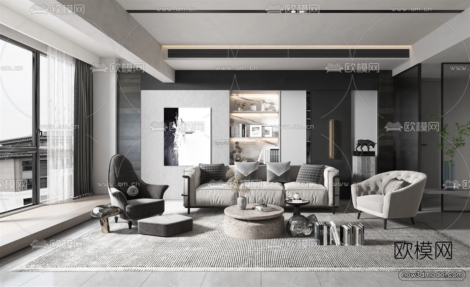 Minimalist Style Interior 3D Blocks – Living Room 3D Model – 022 – VRAY