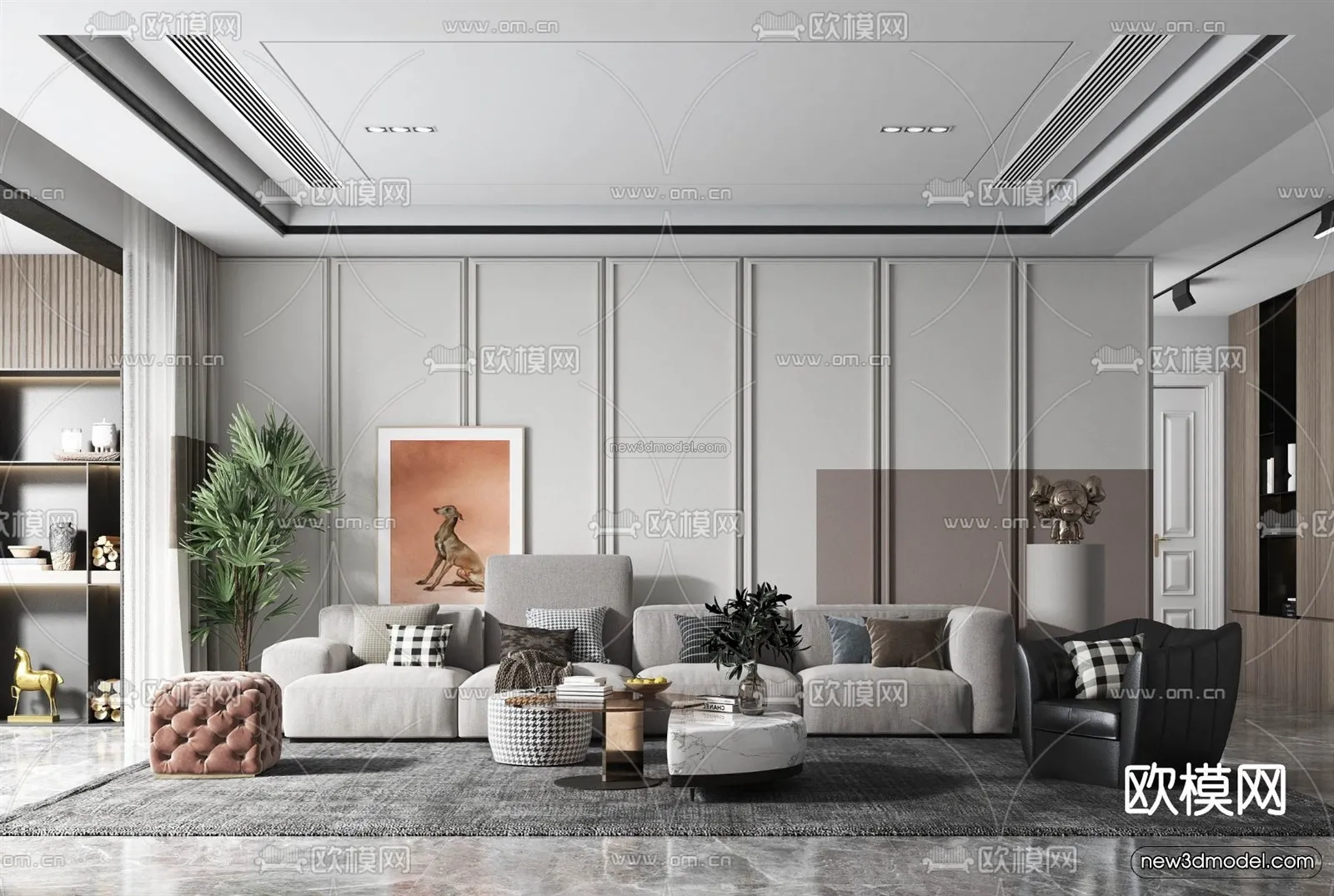 Minimalist Style Interior 3D Blocks – Living Room 3D Model – 024 – VRAY