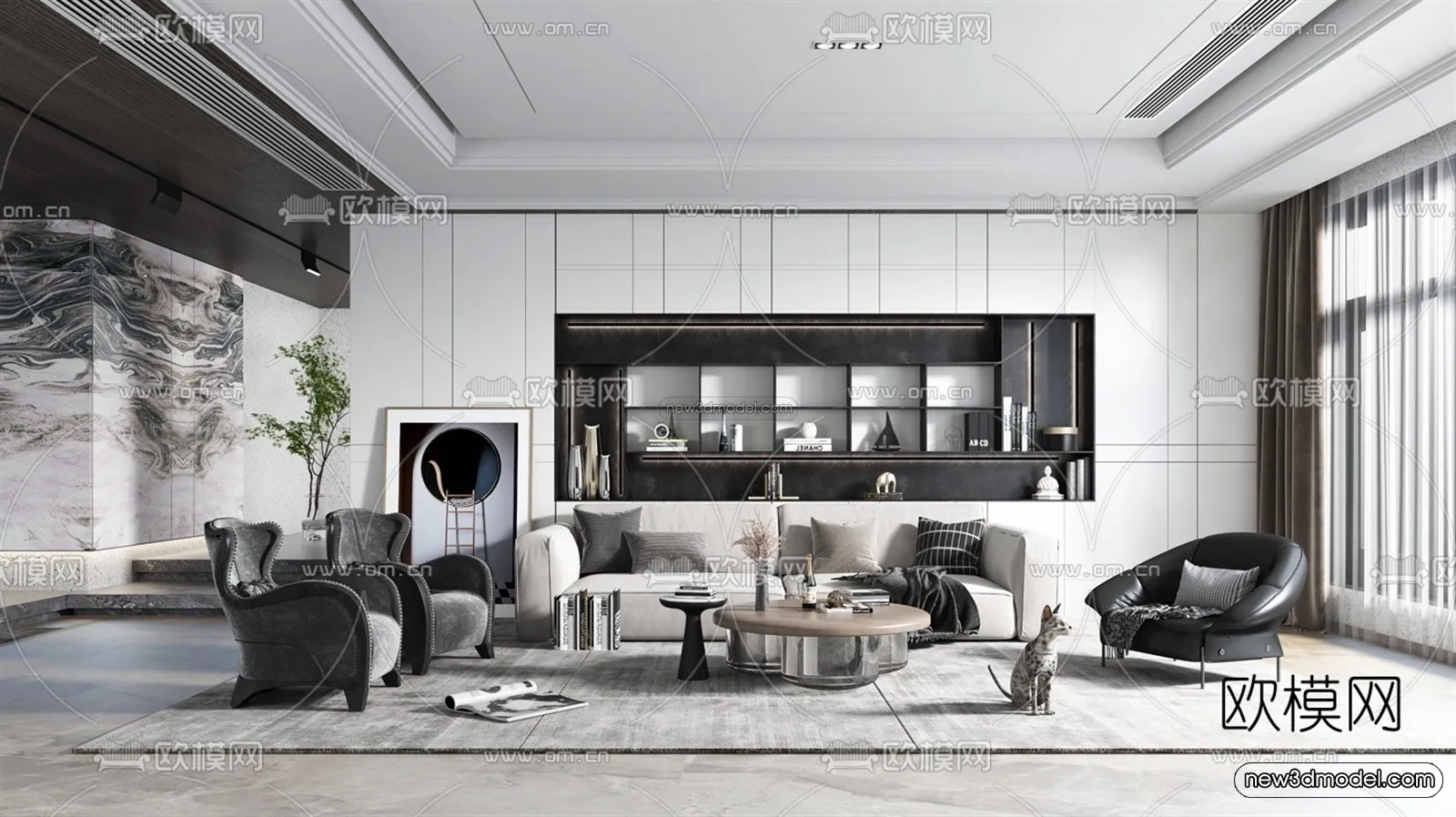 Minimalist Style Interior 3D Blocks – Living Room 3D Model – 025 – VRAY