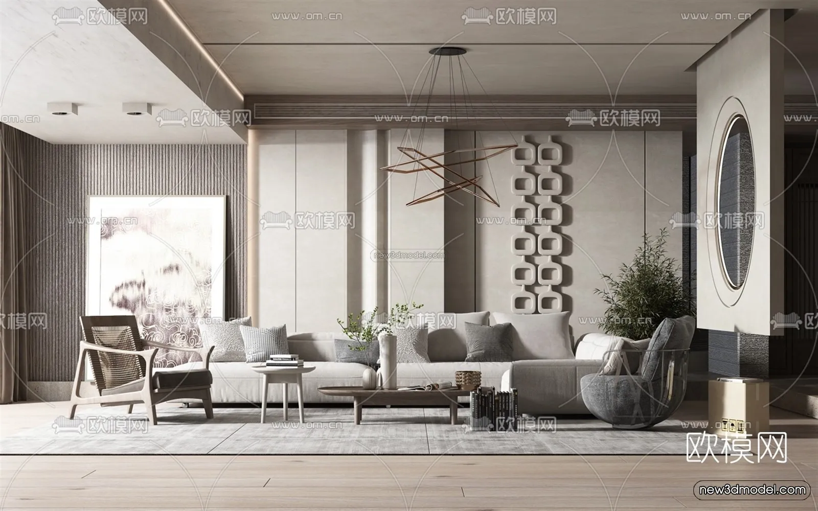 Minimalist Style Interior 3D Blocks – Living Room 3D Model – 028 – VRAY