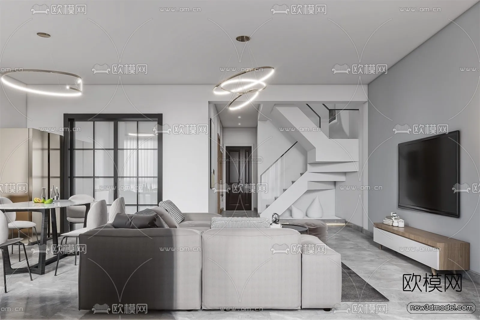 Minimalist Style Interior 3D Blocks – Living Room 3D Model – 029 – VRAY